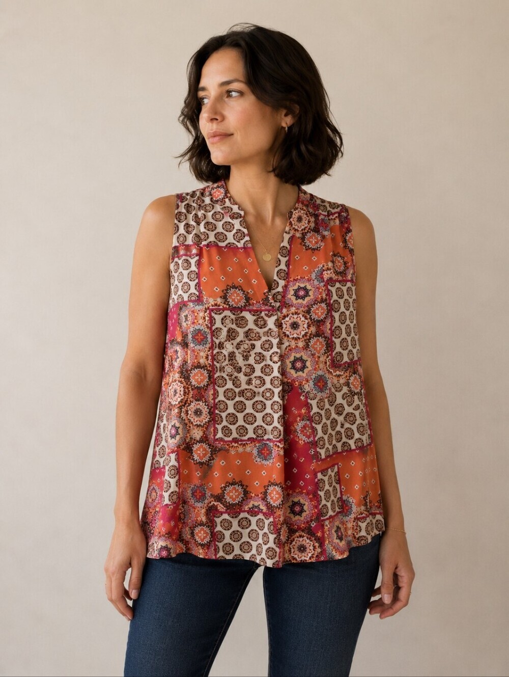 SPENSEE BOHO PATCHWORK SLEEVELESS BLOUSE SIZE MEDIUM